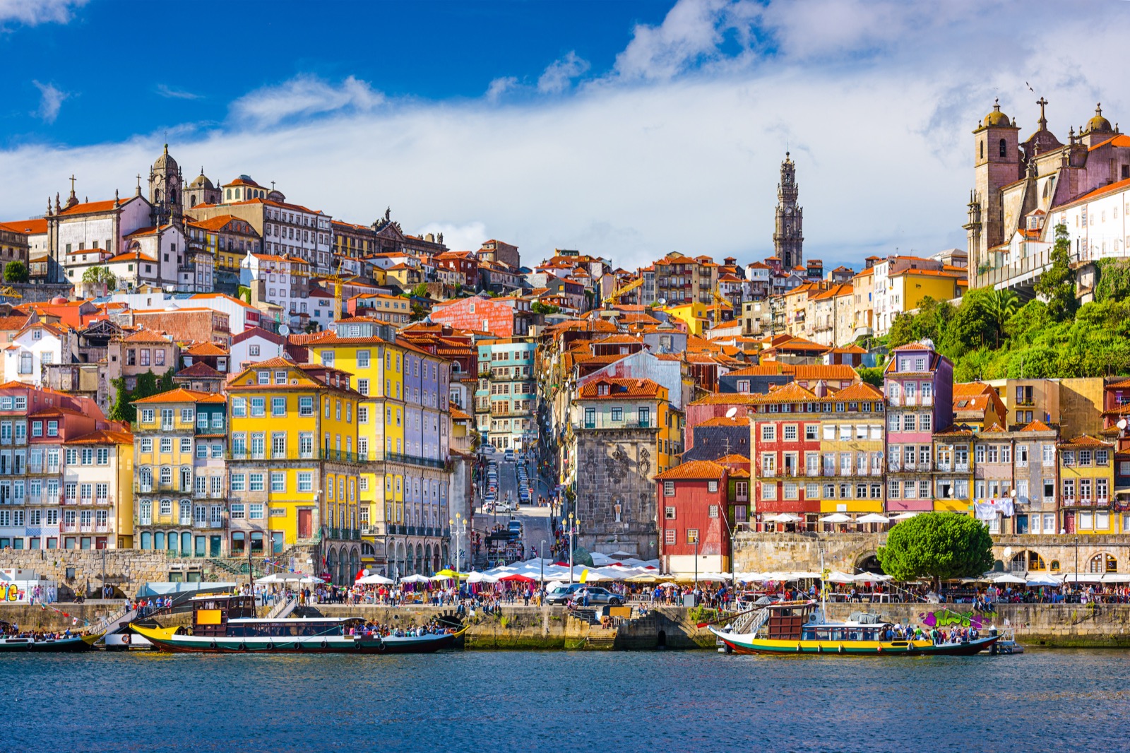 Colourful Ribeira district on the Douro riverfront in Porto